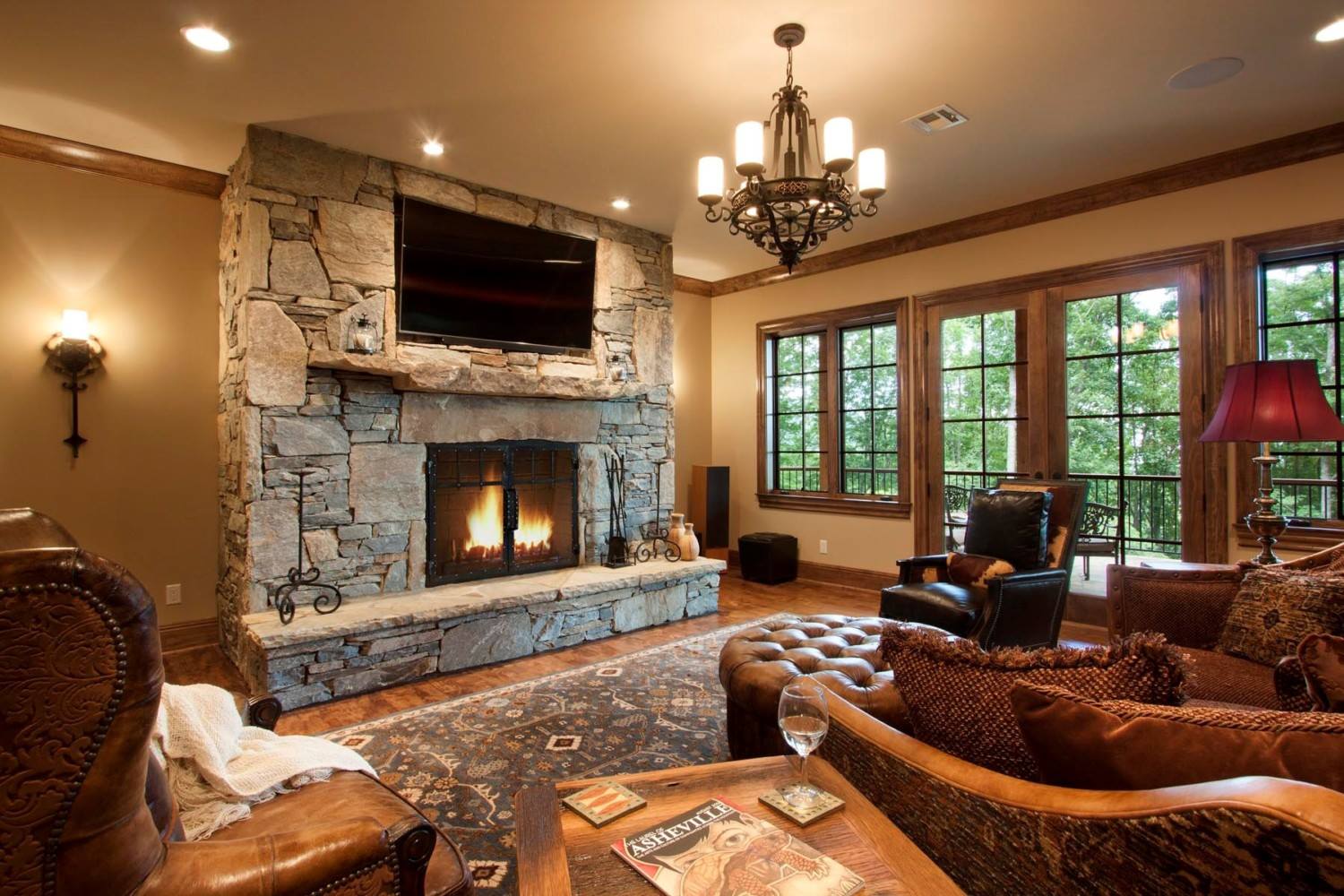 Rustic Living Room with Stone Fireplace